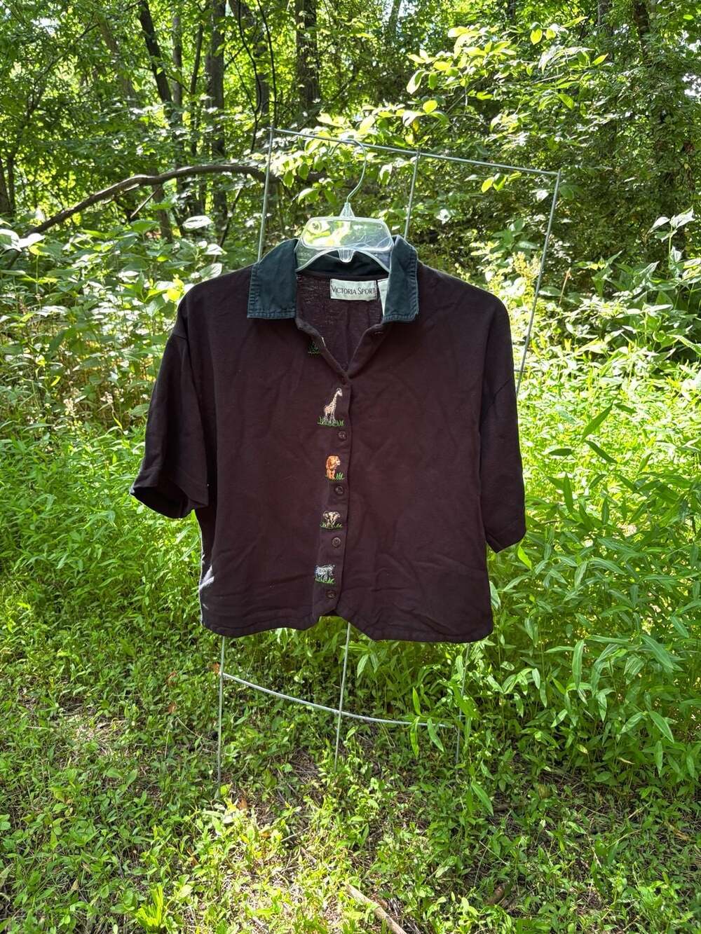 Vintage Victoria Sport XL Safari Animal Embroidered Polo Shirt